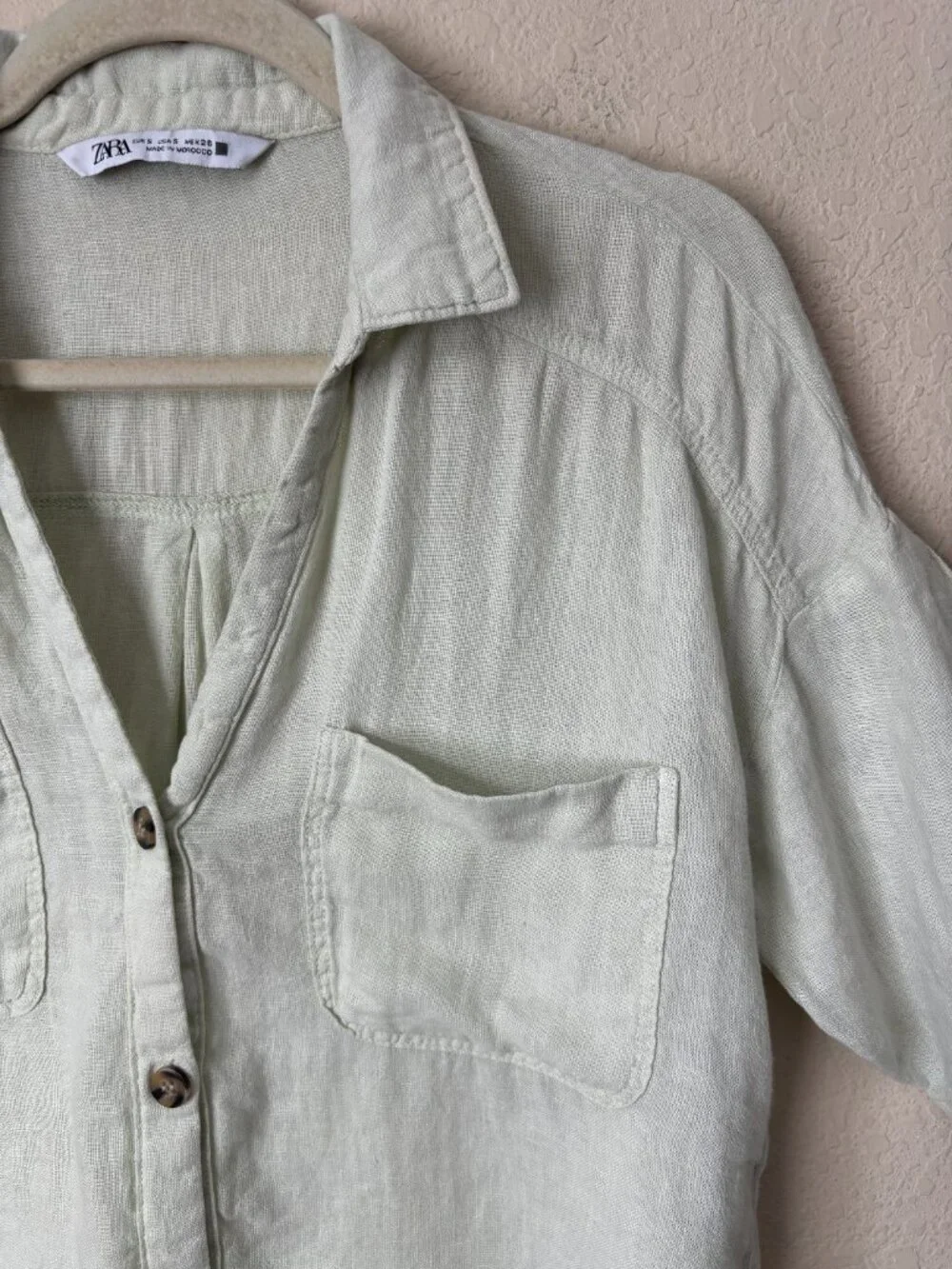 Zara Linen Button Up Boxy Cropped Pistachio Green Shirt - Picture 6 of 11